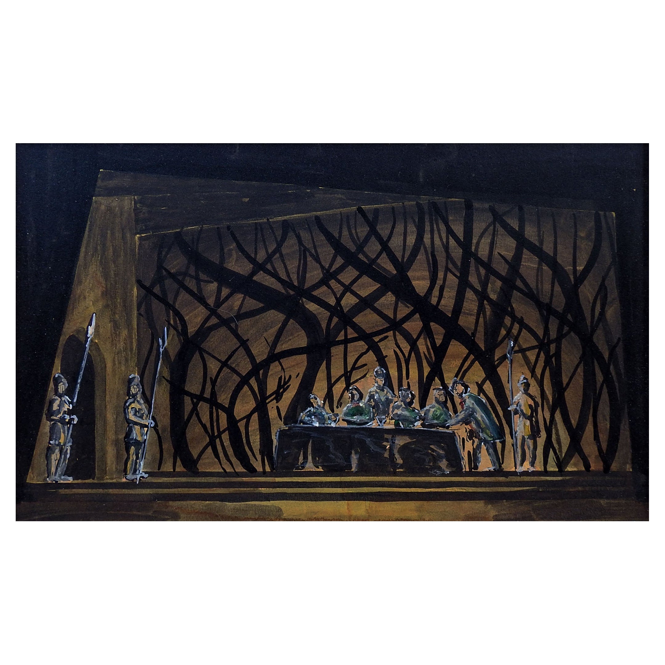 Mid 20th Century John Hood Set Design for Macbeth Act 3 Painting For Sale