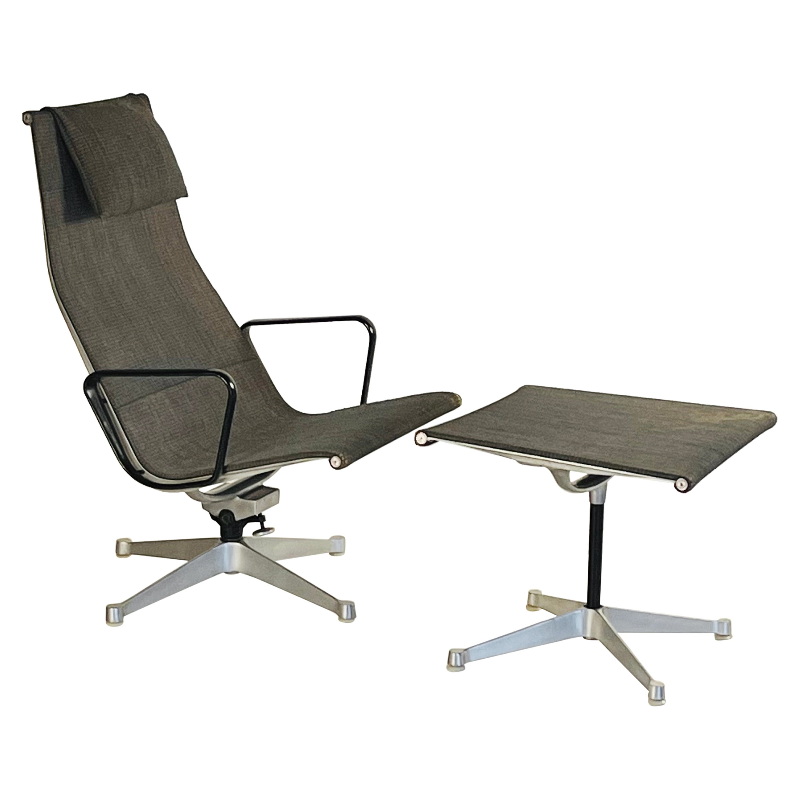 Early Eames Alu Group Recliner Chair and Ottoman For Sale