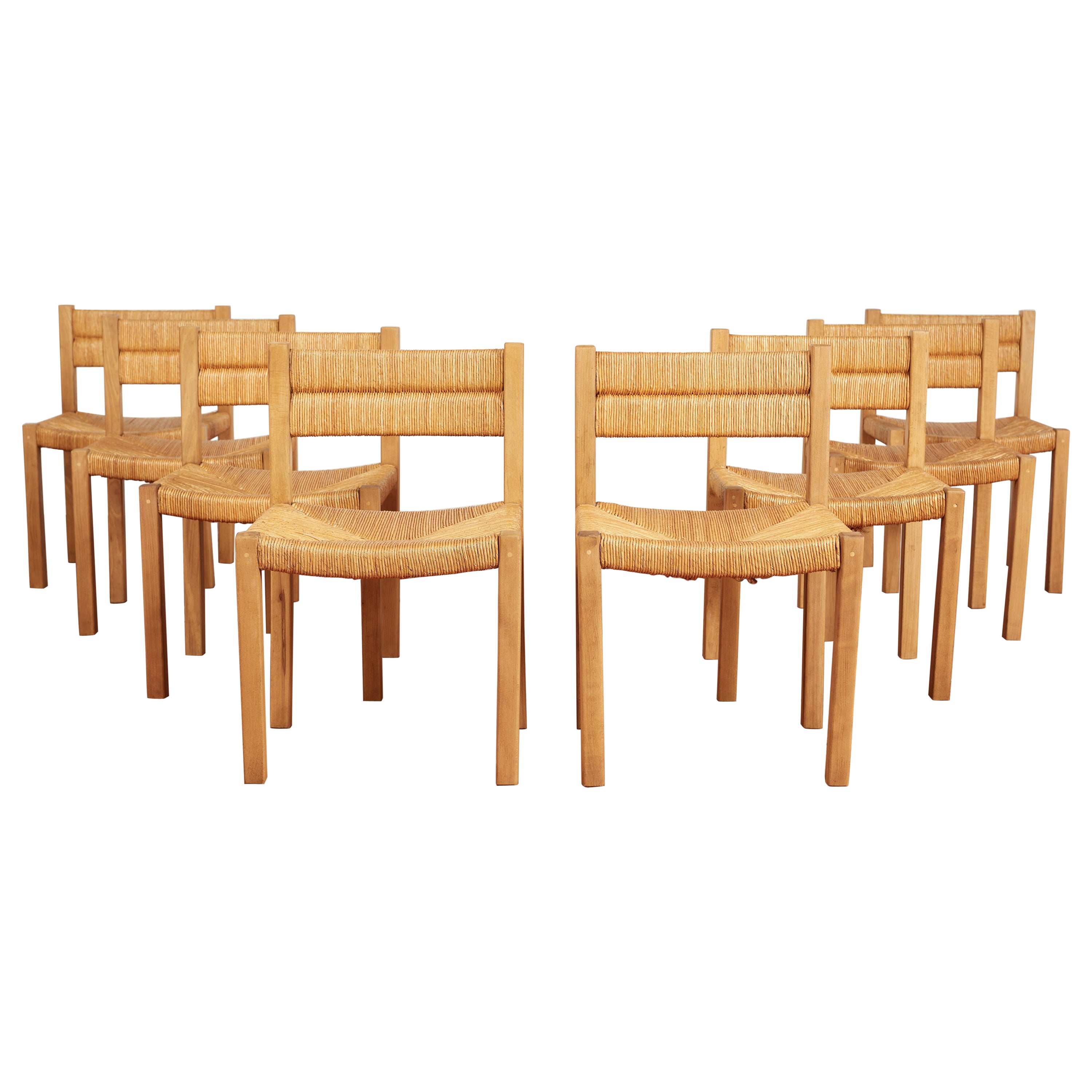 French Straw Dining Chairs - Set of 8  For Sale