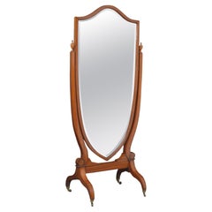 Elegante specchio chevale edoardiano in legno satinato intarsiato