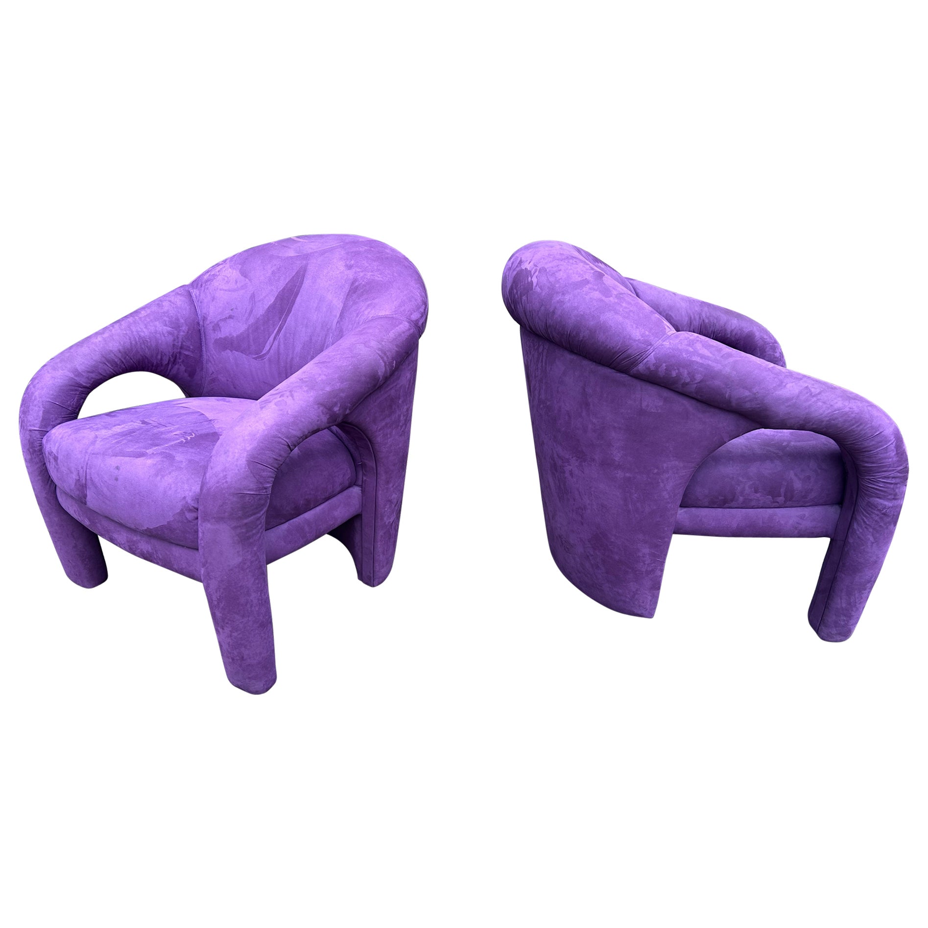 Sensational Pair Vladimir Kagan Sculptural Ultra-suede Upholstered Lounge Chairs For Sale