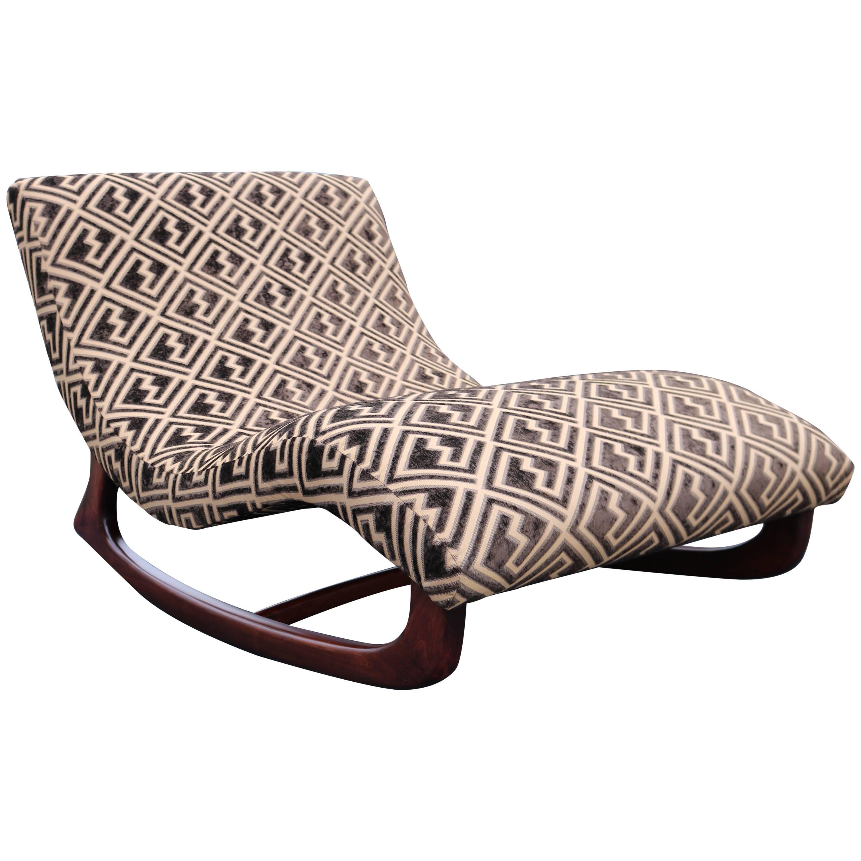 Adrian Pearsall Wave Rocking Chair Chaise in Walnut Base and Cut Velvet