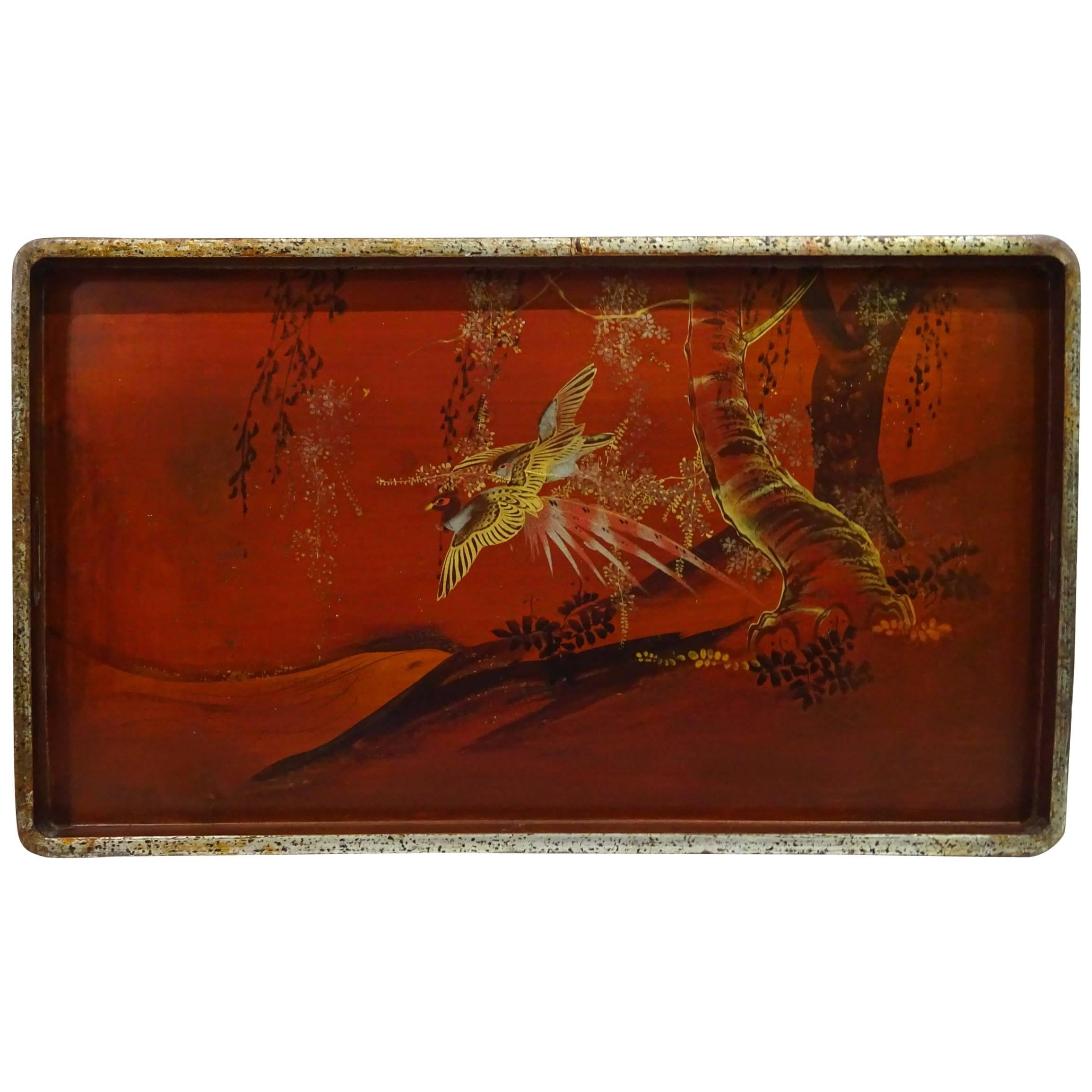 Early 20th Century Japanese Painted Tray For Sale