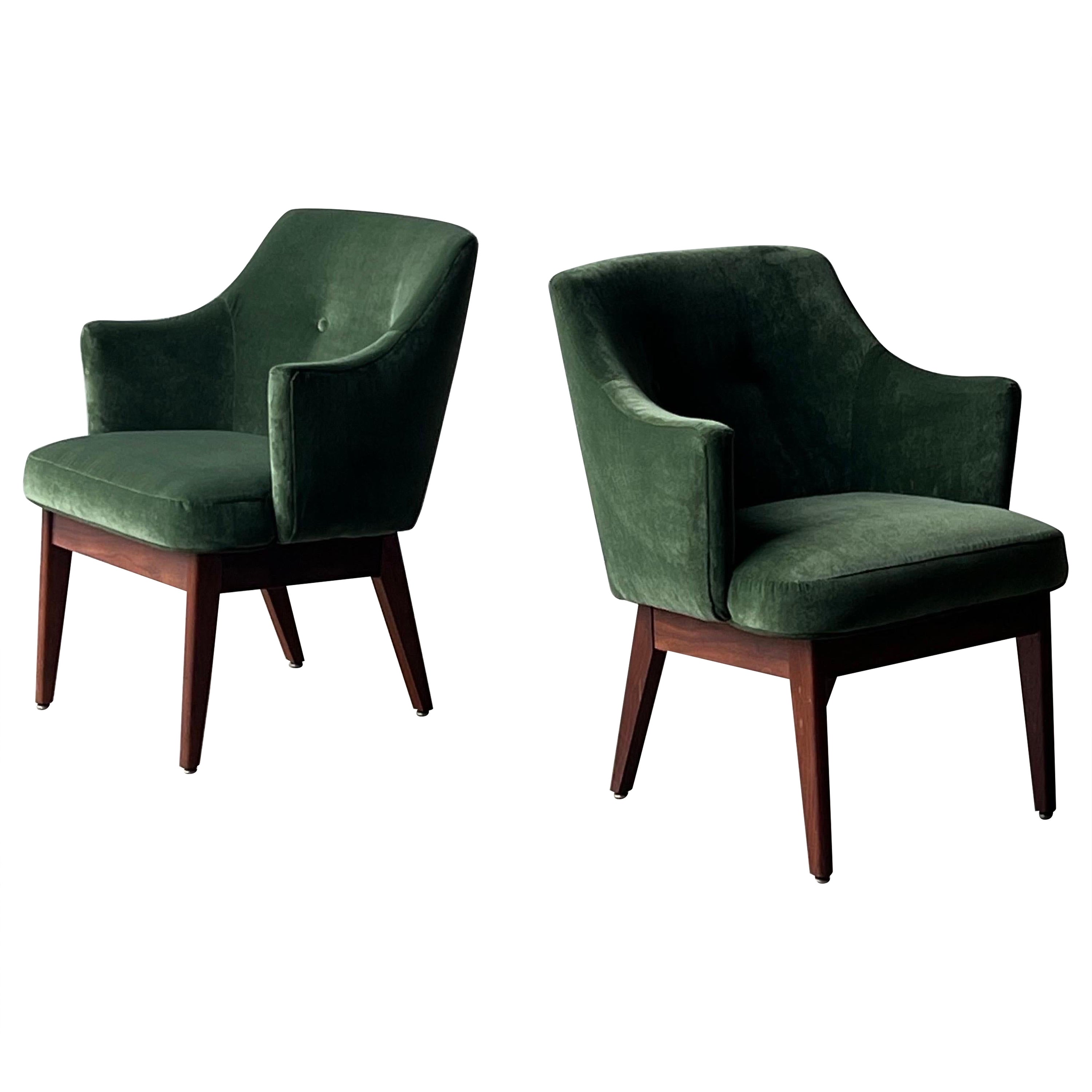 Vintage Green Velvet Lounges in the Style of Pearsall - a Pair For Sale