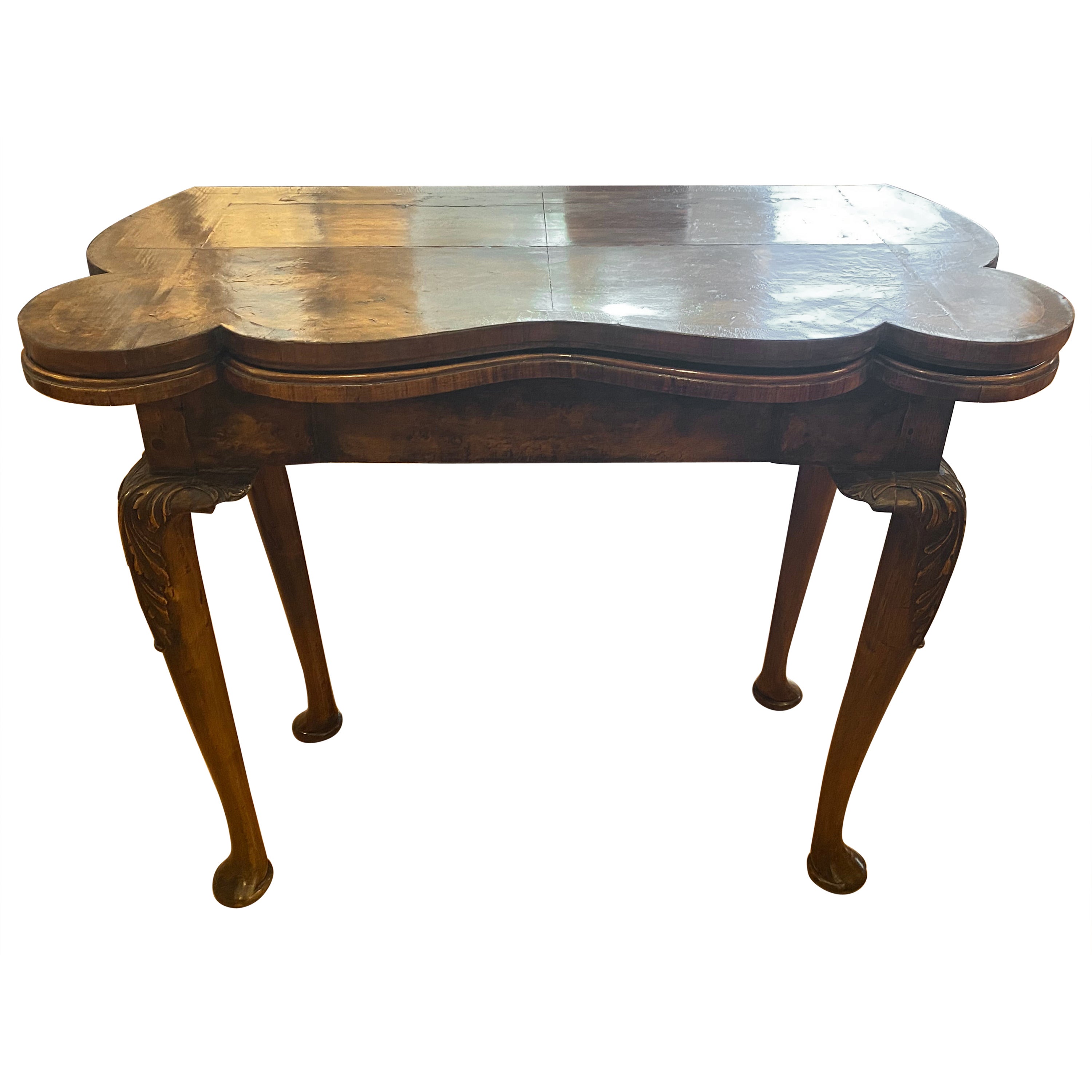 An 18th Century English Walnut Flip Top Games Table, Accordian Base, Great Color For Sale