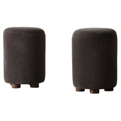 Pair of Round Ottomans / Footstools in Pure Alpaca