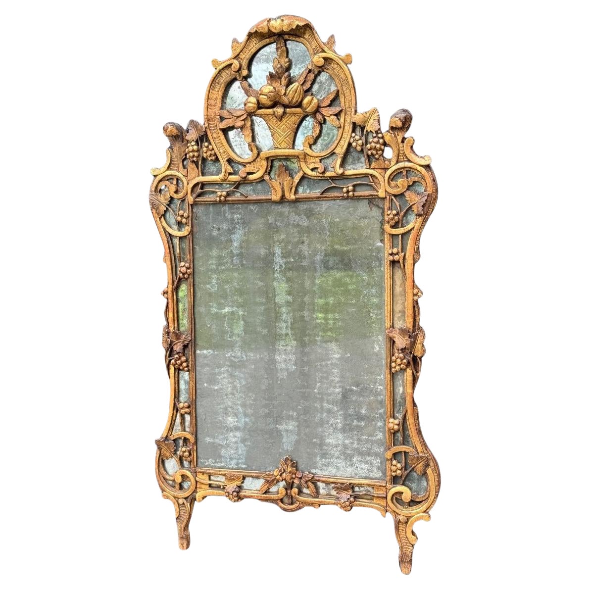 Large Louis XV Pareclosed Mirror In Carved And Gilded Wood, France 18th Century For Sale