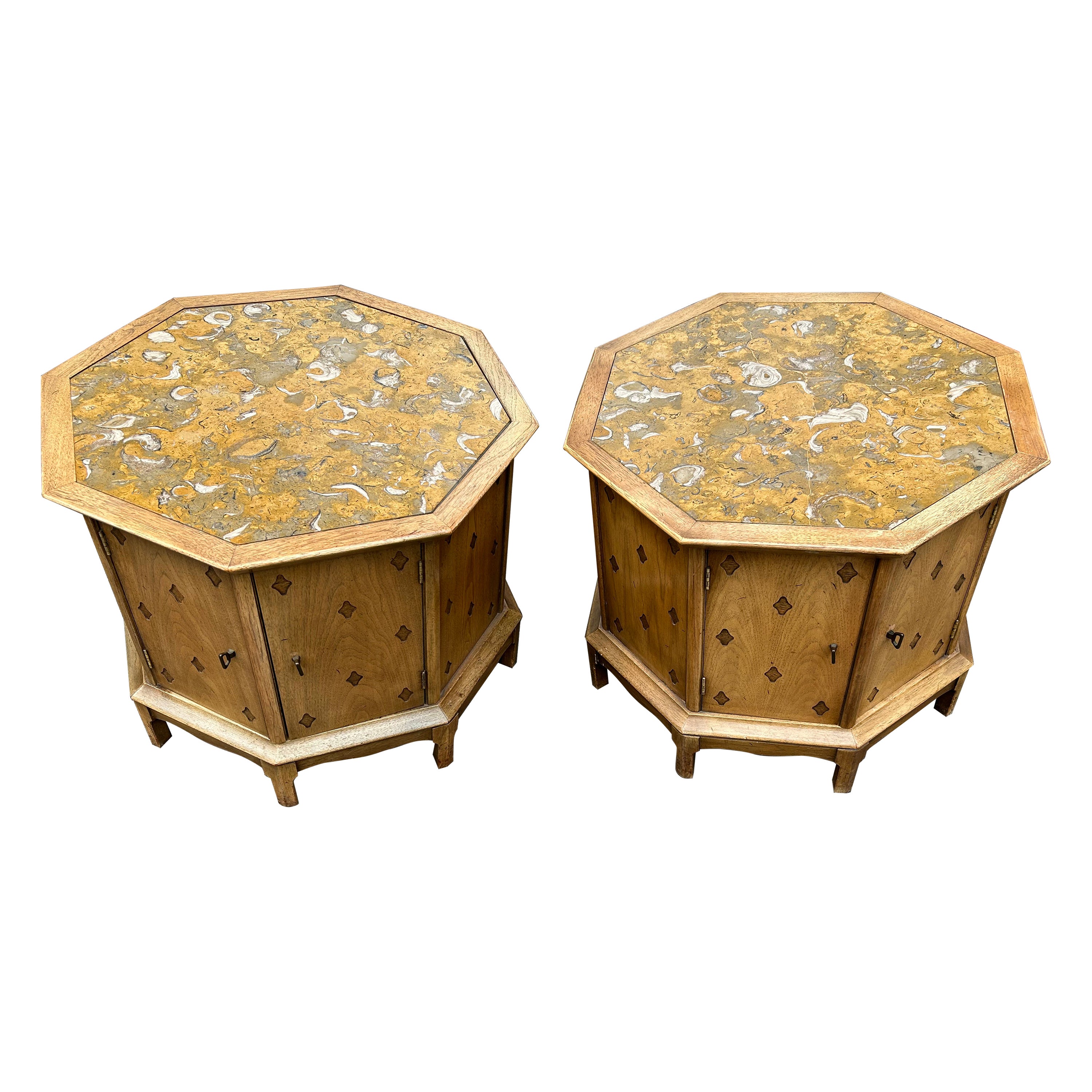 Fabulous Pair Tomlinson Sophisticate style Octagon Drum End Table Mid-century 