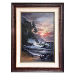 Arozi Grande peinture à l'huile originale de paysage "Sunset Paradise" (coucher de soleil)