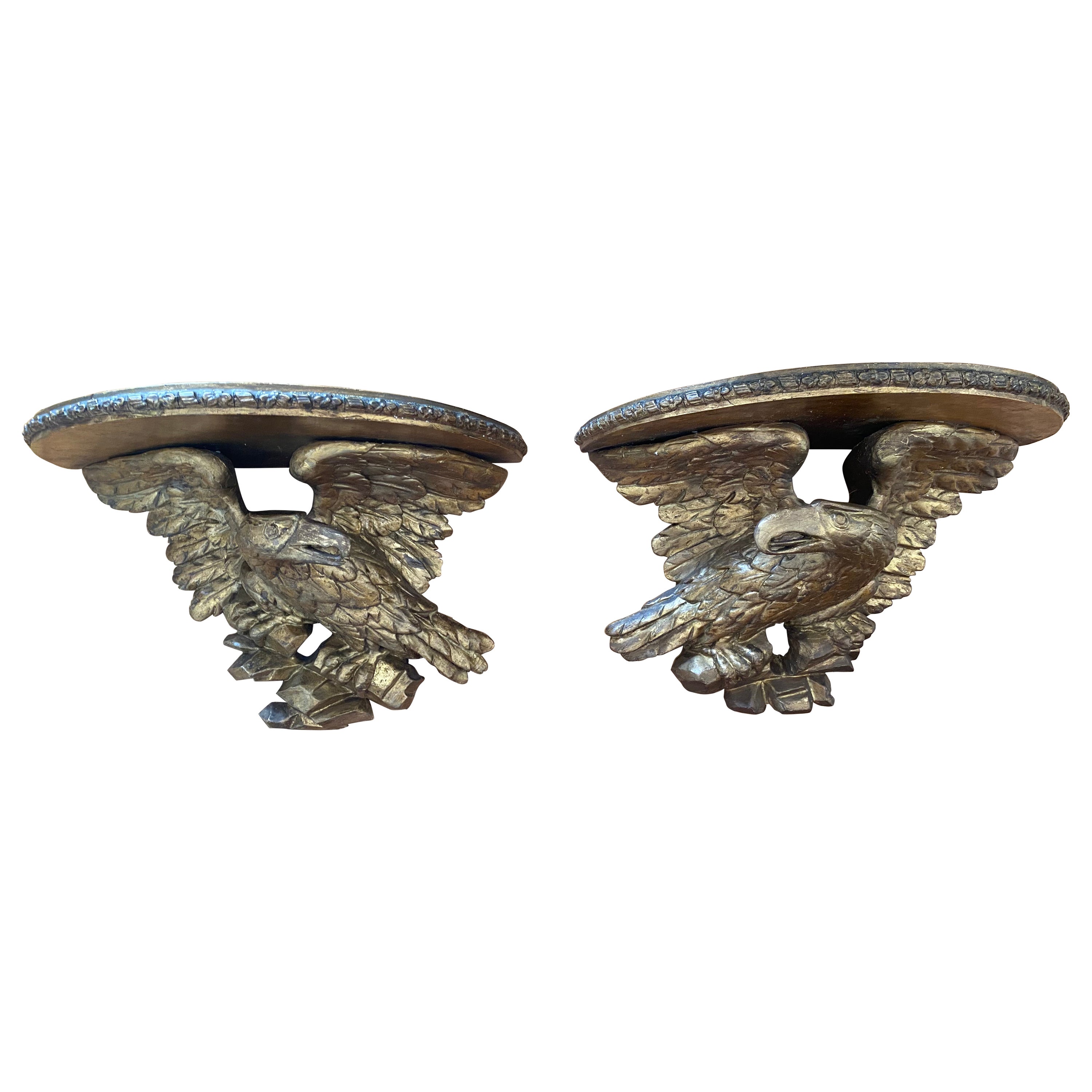 One Pair Regency Carved Wood Wall Brackets In The Form Of Eagles.  Great Scale. For Sale