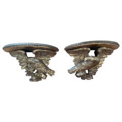 Antique One Pair Regency Carved Wood Wall Brackets In The Form Of Eagles.  Great Scale.