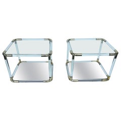 Vintage Charles Hollis Jones  Style Pair of lucite and Brass Side Tables