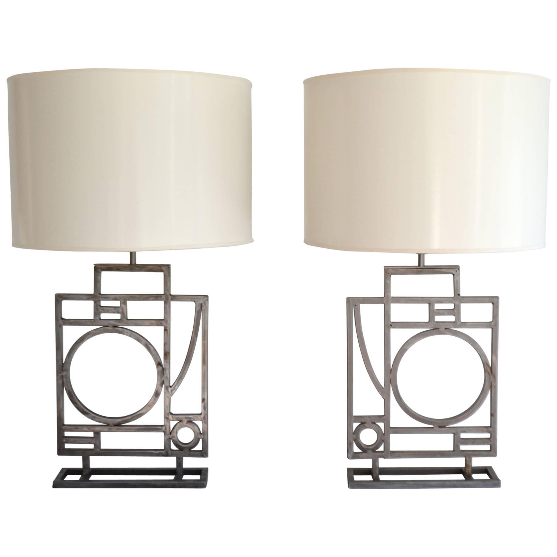 Pair of Postmodern Geometrical Form Table Lamps by Robert Sonneman