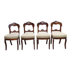 Antique Set of Four American Empire Burled Mahogany and Upholstered Side Chairs