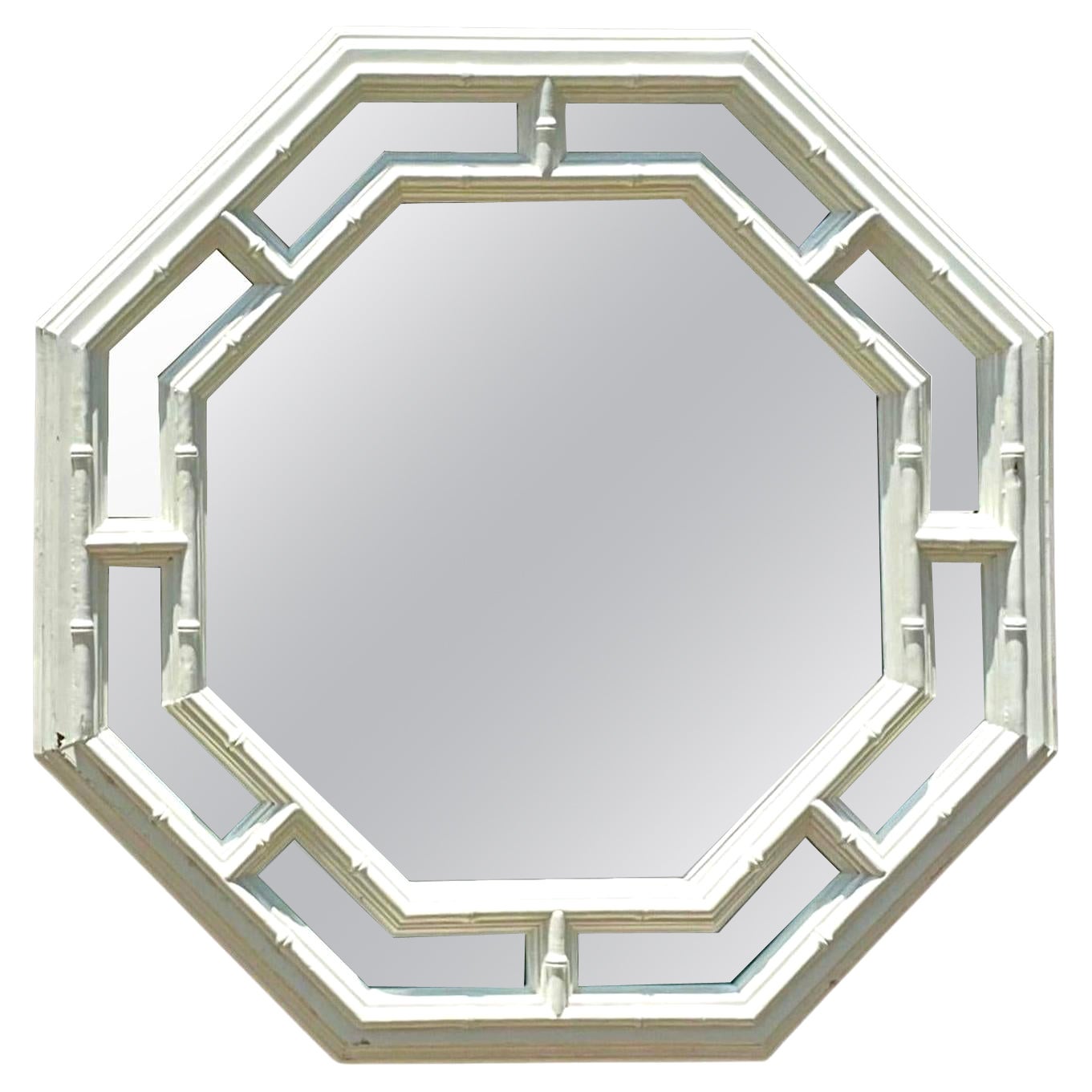 Vintage Coastal Lacquered Octagon Mirror For Sale