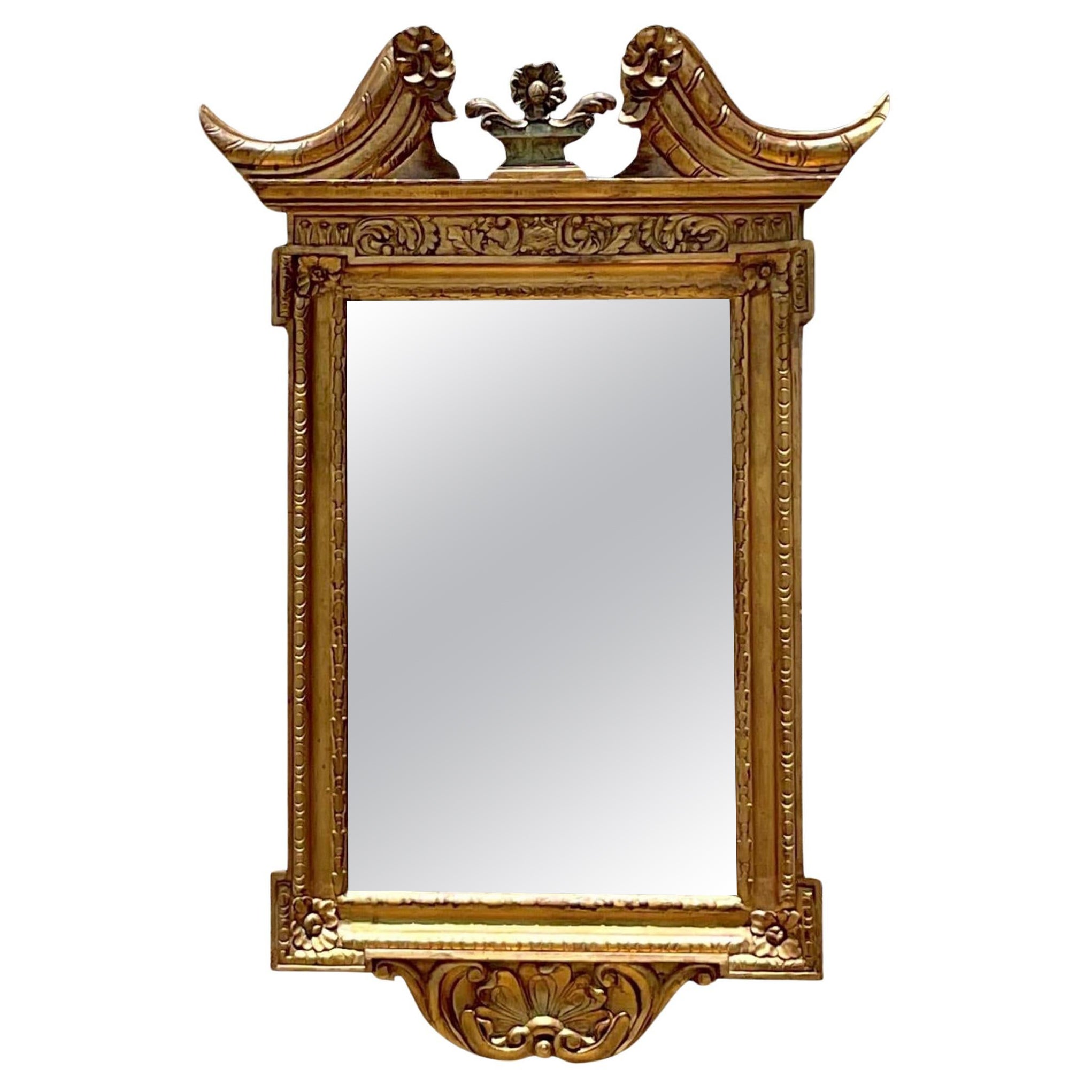 Vintage Regency Gilt Pediment Mirror For Sale
