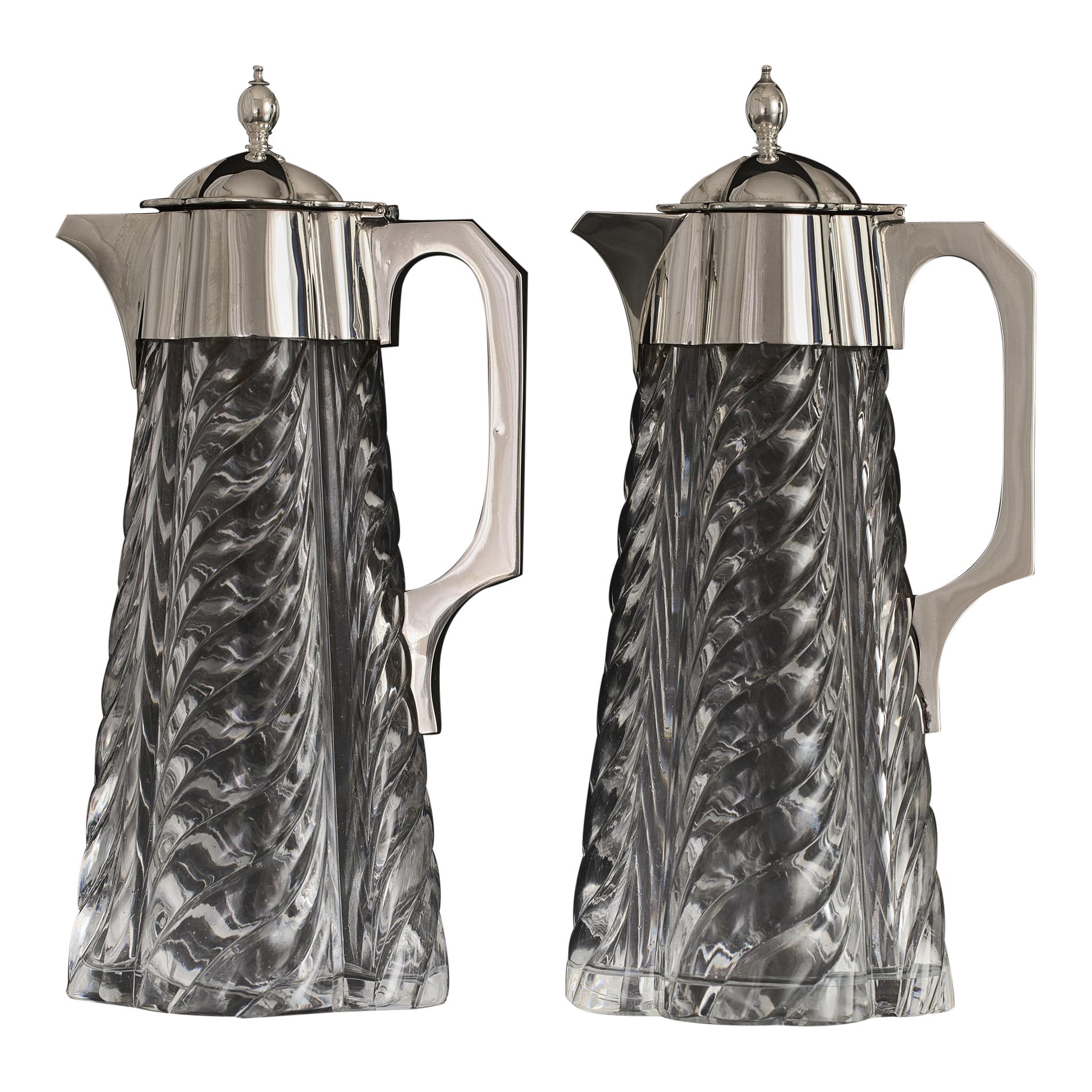 Pair of Victorian silver-mounted glass claret jugs For Sale