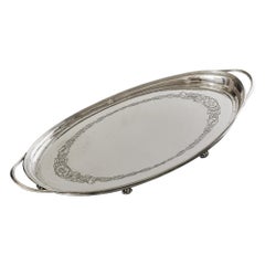 Vintage Two-handled navette-shaped silver serving tray