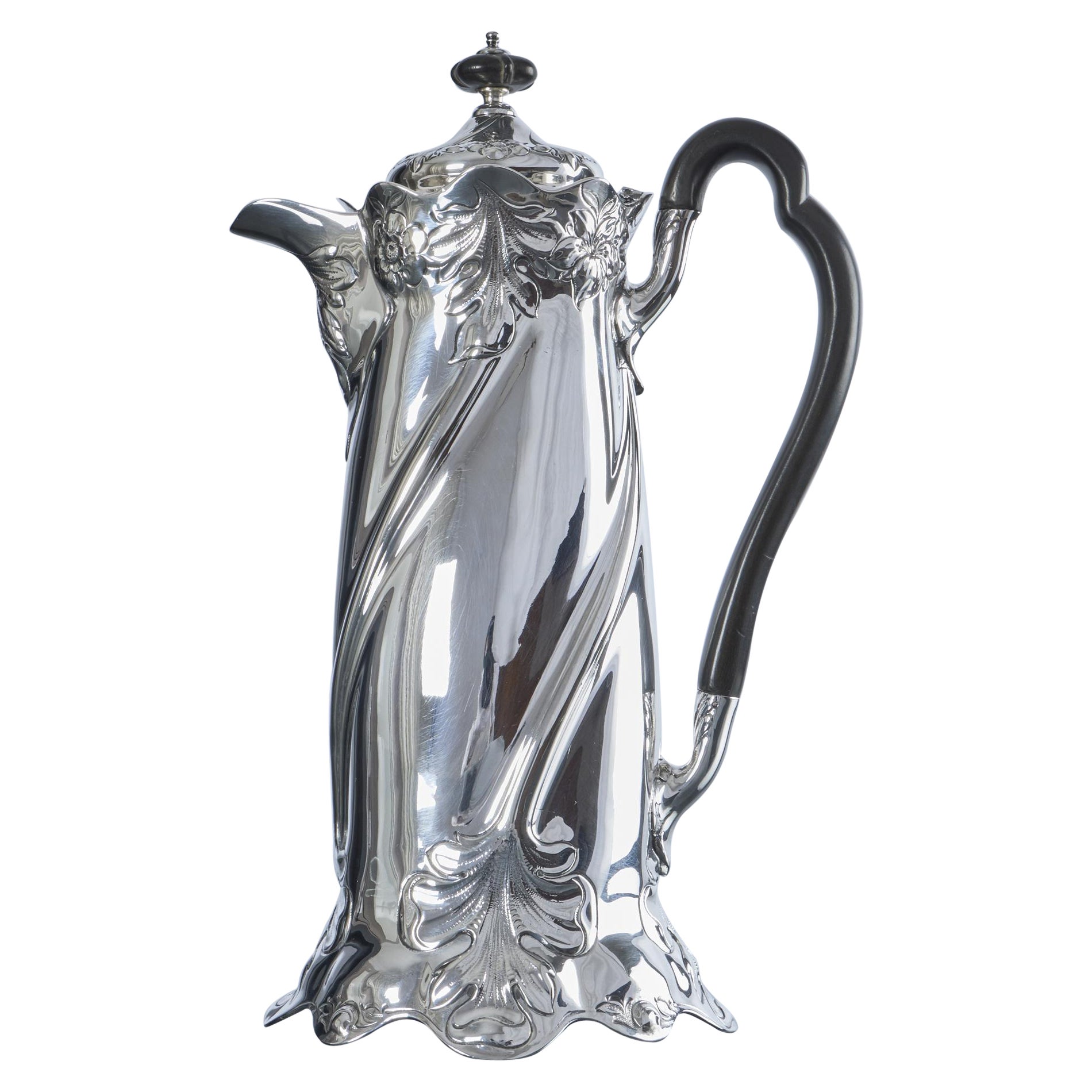 Stylised Art Nouveau silver coffee pot For Sale