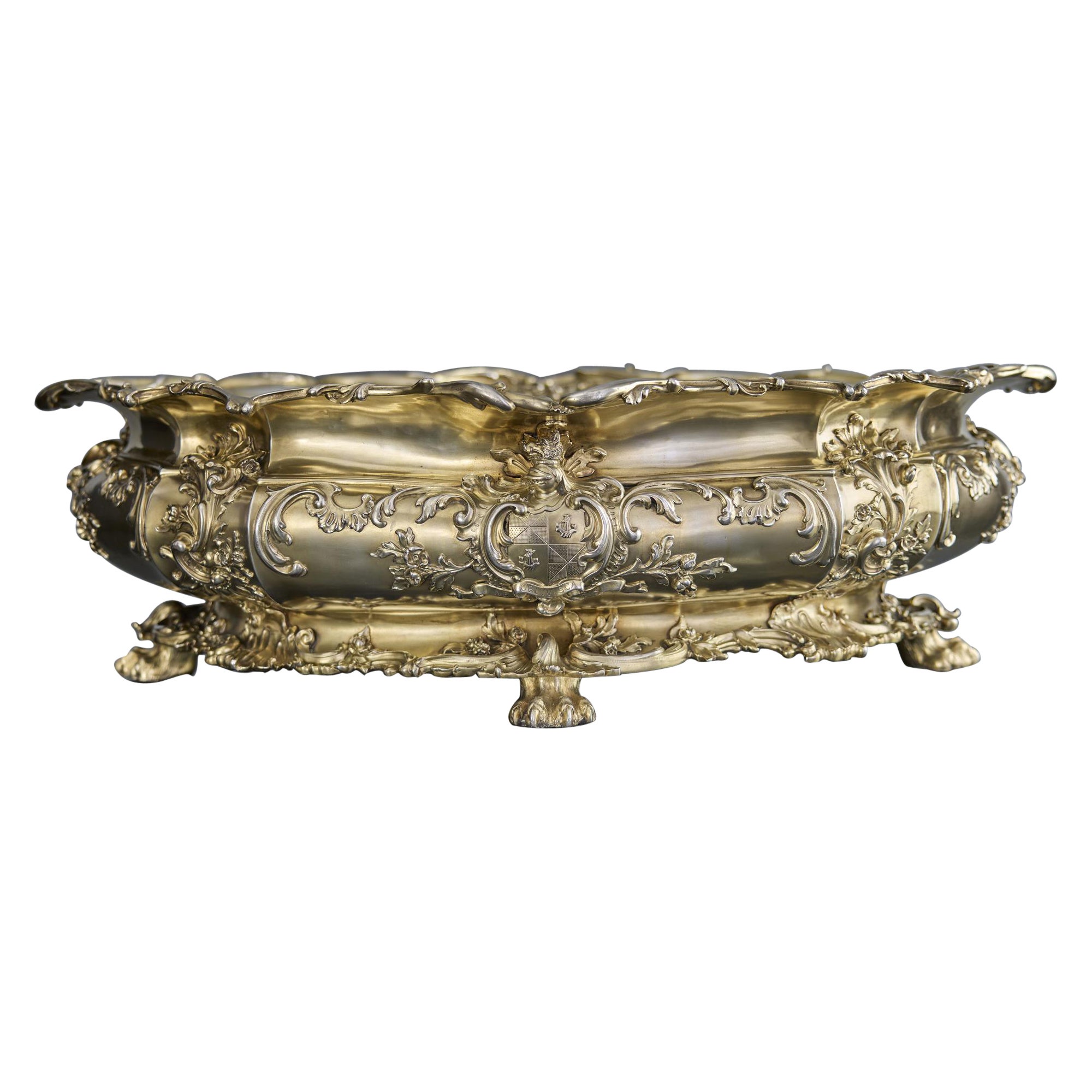 Impressive George V antique silver-gilt wine cistern For Sale