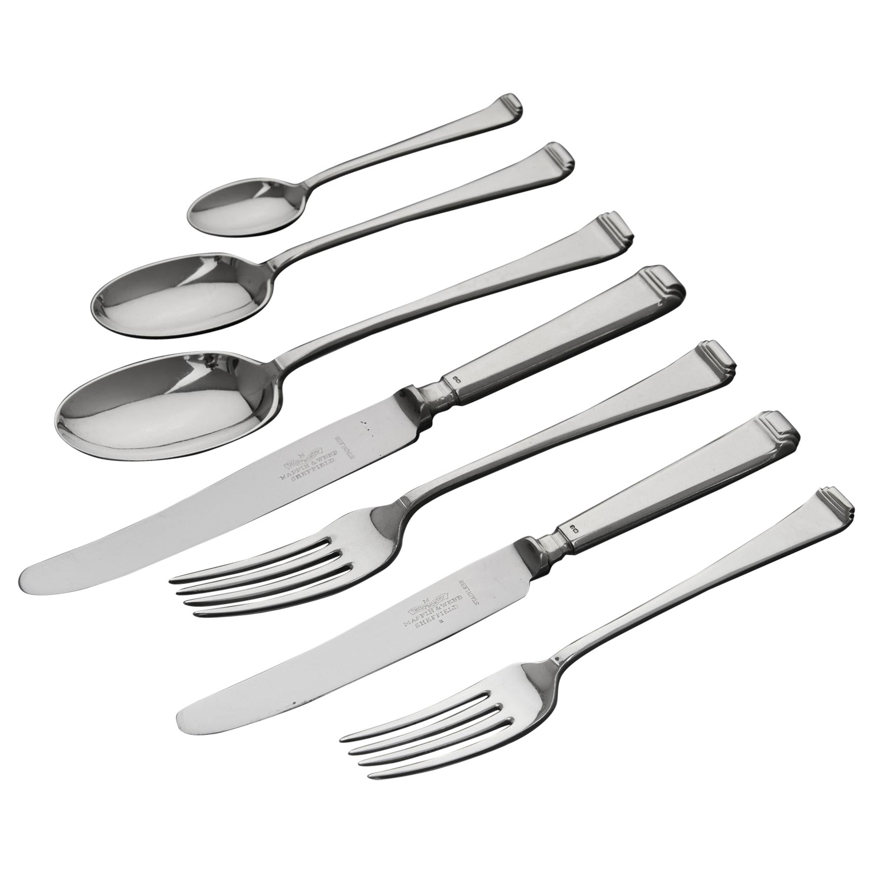 Set of Art Deco style Tudor pattern silver cutlery for 12 For Sale