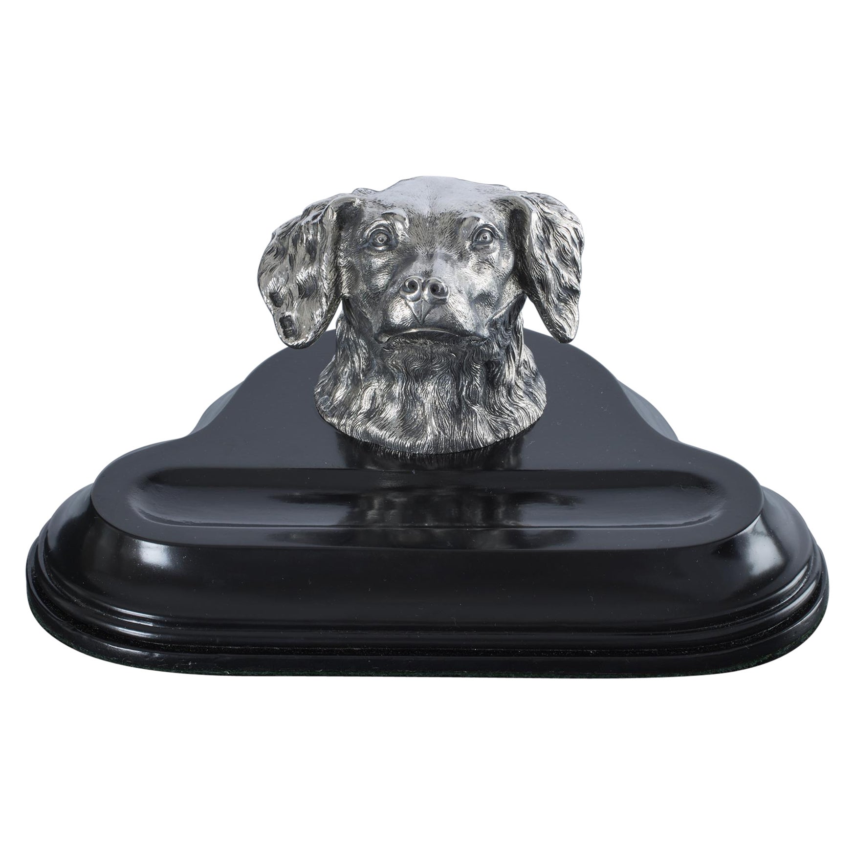 Large Edwardian silver dog inkstand For Sale