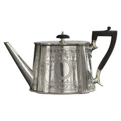 Used Large Victorian can-shaped silver teapot