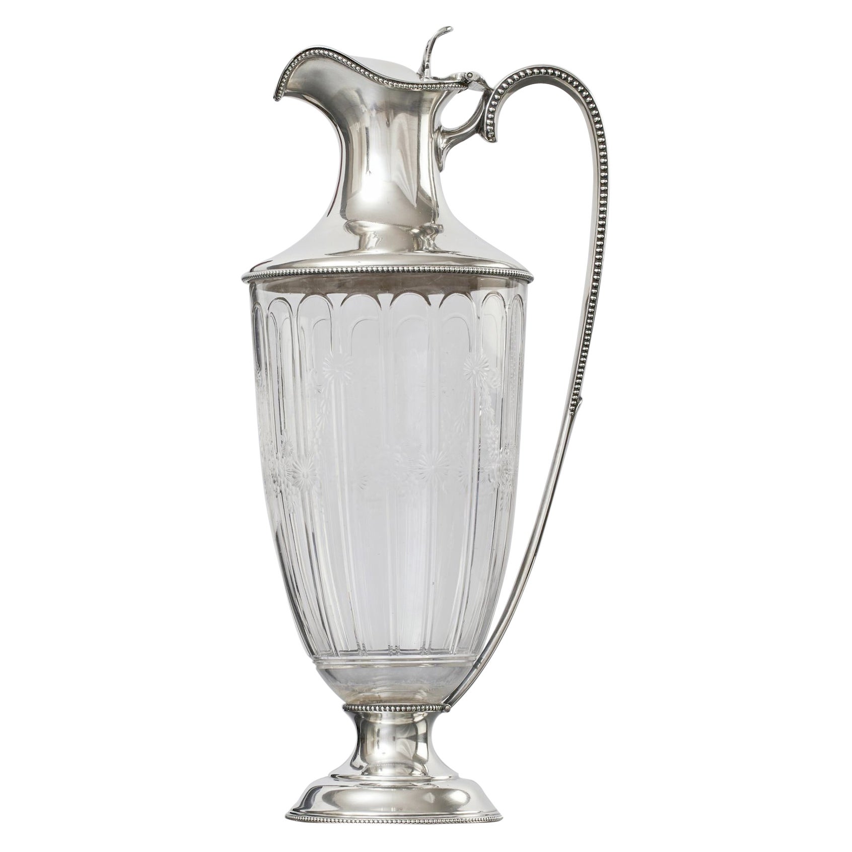 Classical style cut glass & silver wine jug For Sale