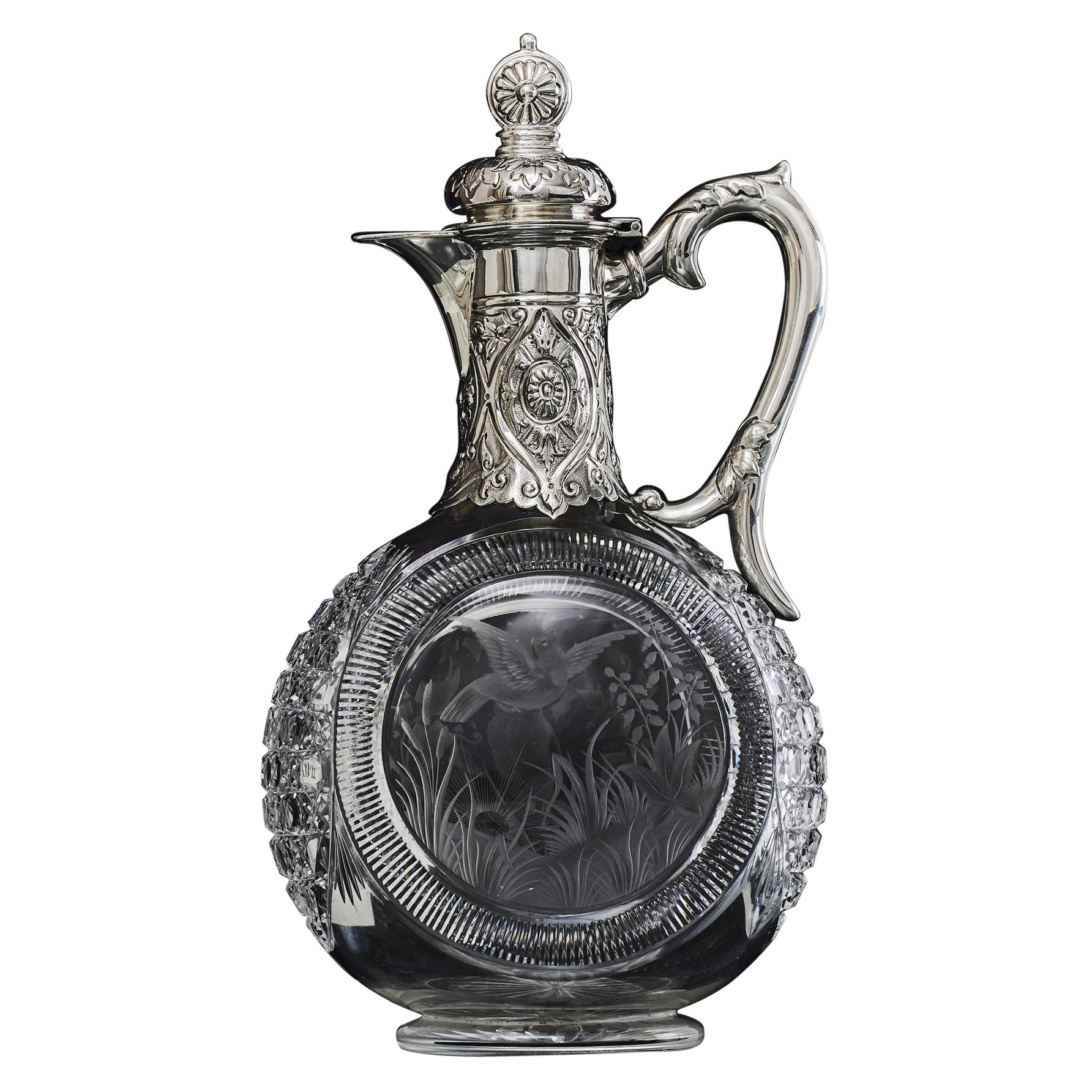 Antique silver & cut-glass claret wine jug For Sale