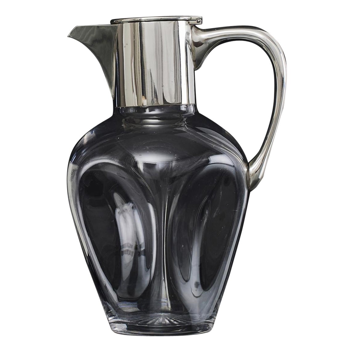 Pinched glass wine jug with silver mounts For Sale