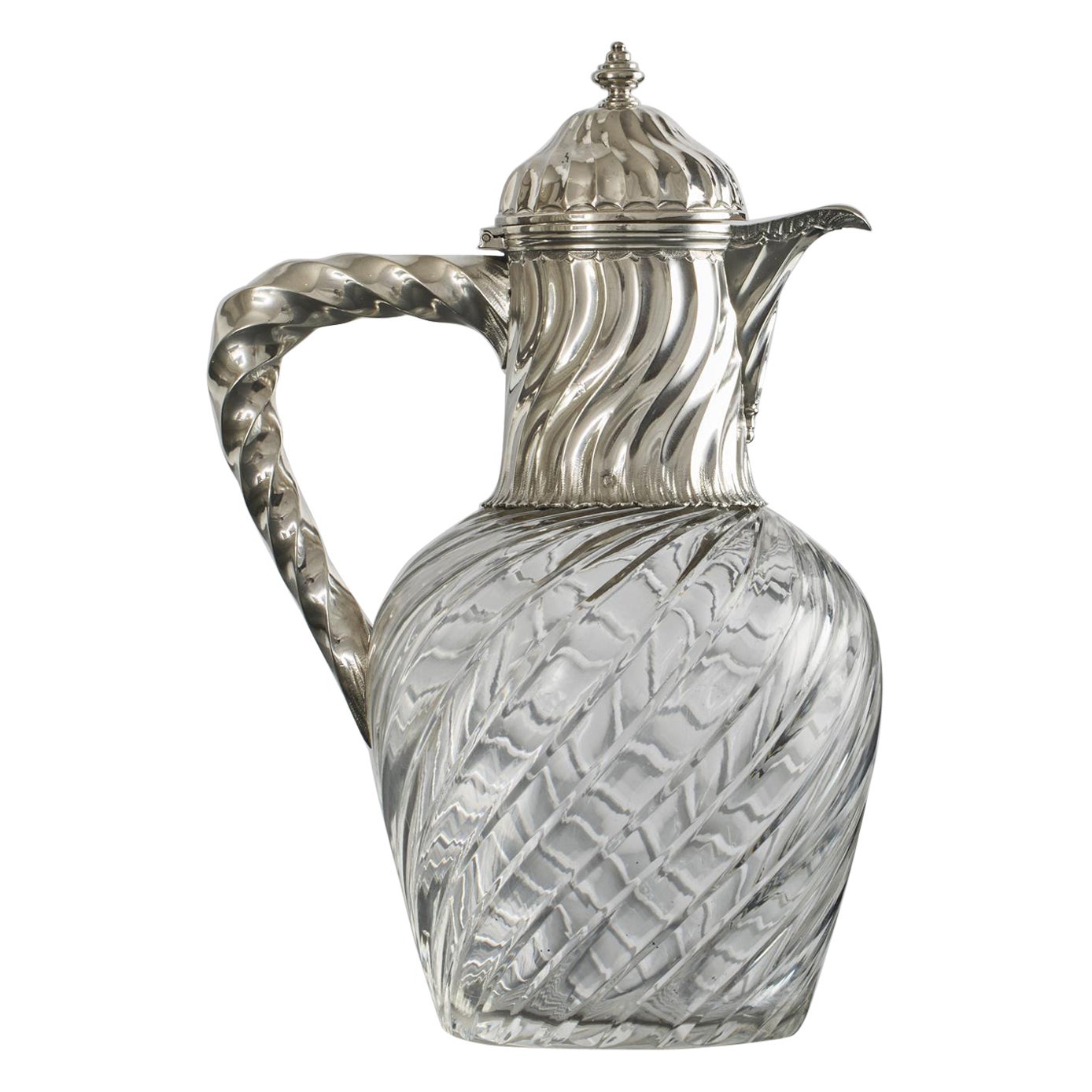 1st standard French silver & glass claret wine jug For Sale