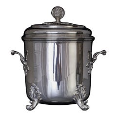 Two-handled antique cylindrical silver box & cover