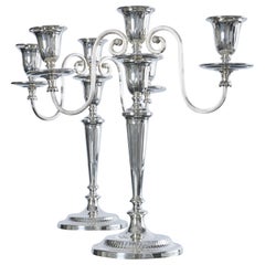 Paar 2-armige 3-Licht-Kandelaber aus Silber im neoklassischen Stil