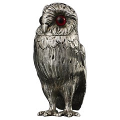 Antique Victorian silver owl pepper caster