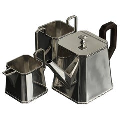 Used 3-piece trapezoid Art Deco silver tea set