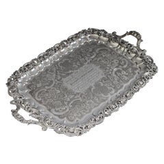 Plateau de service en argent ancien d'époque William IV