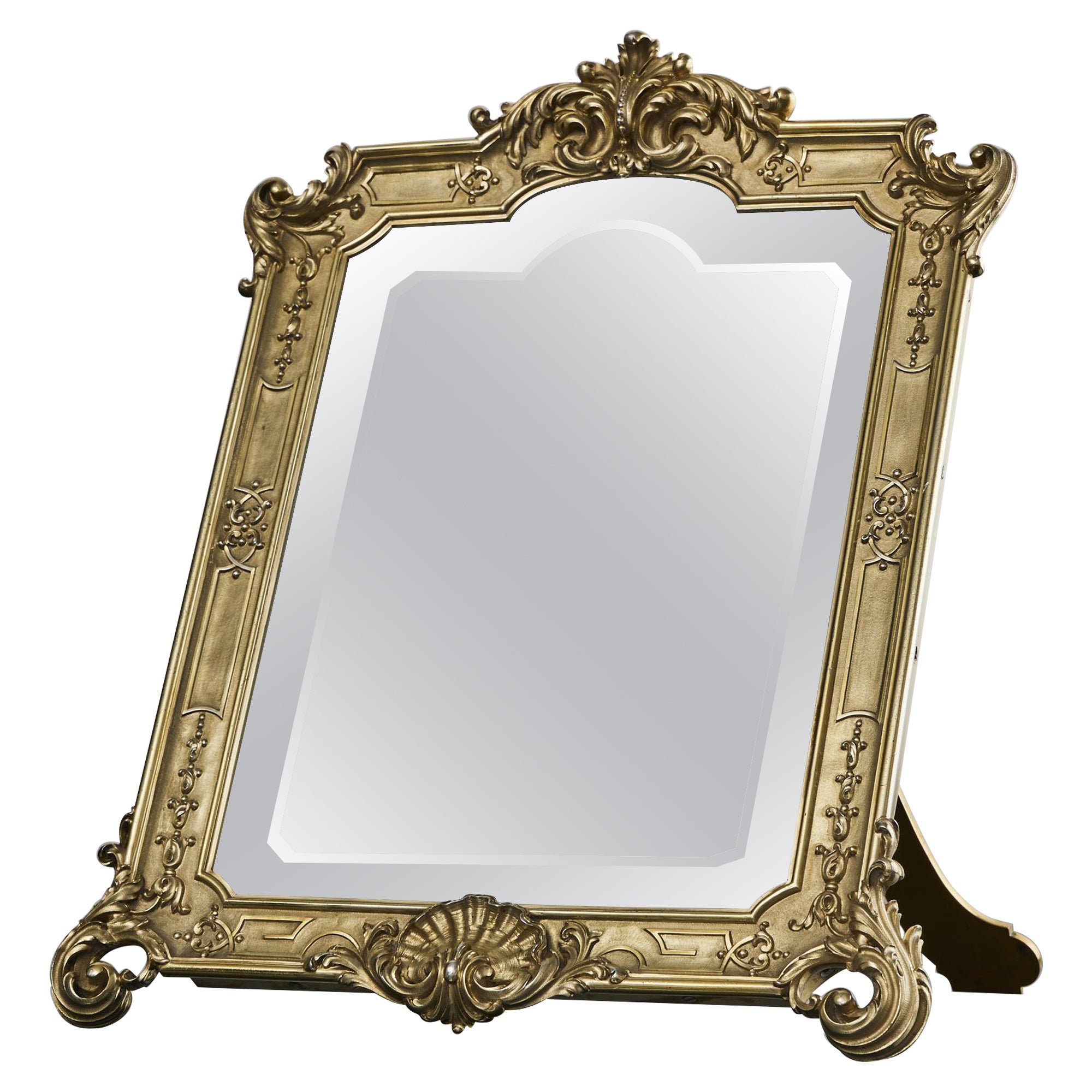 Heavy-gauge 1st Standard French silver-gilt table mirror For Sale