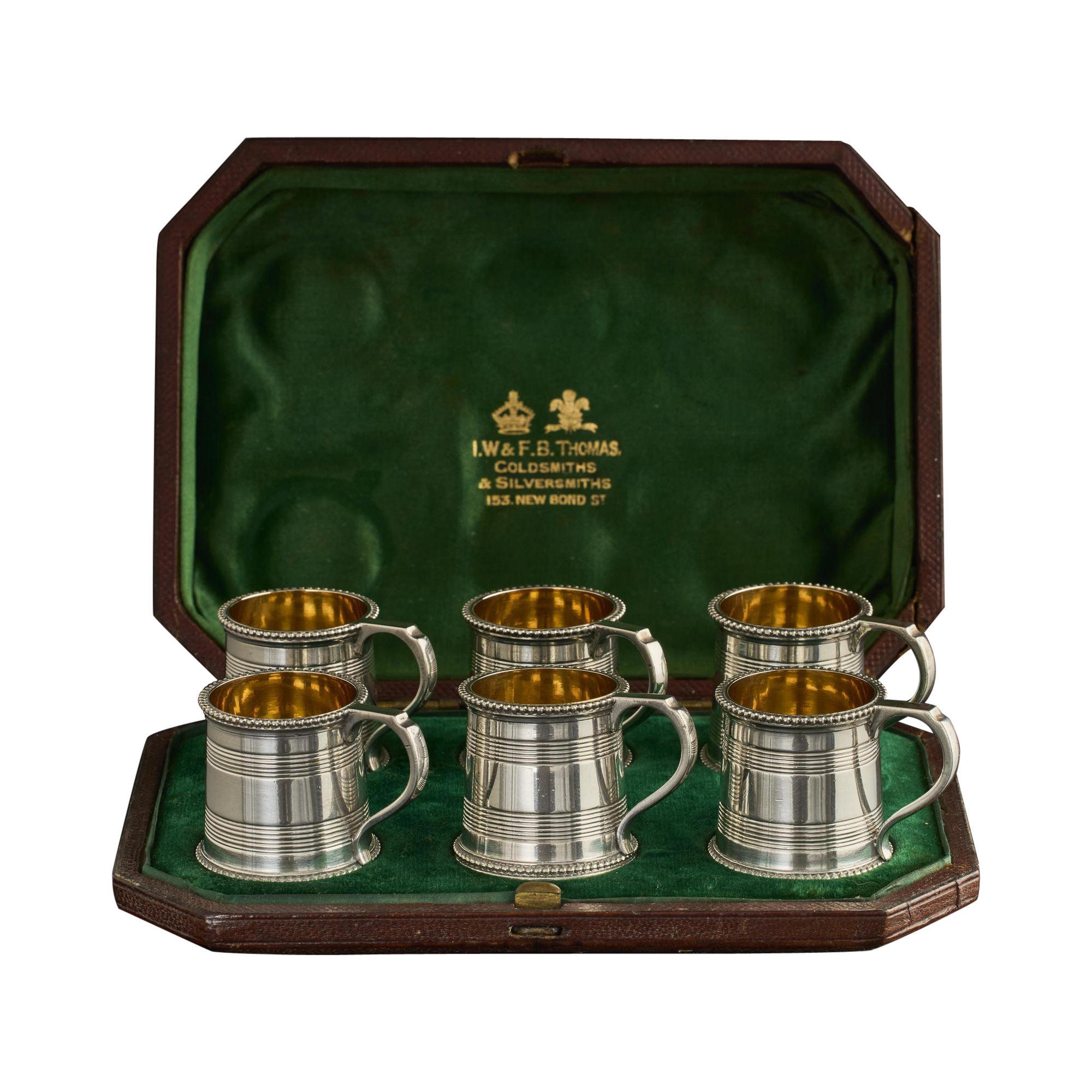 Set of six George III style silver spirit tot mugs For Sale