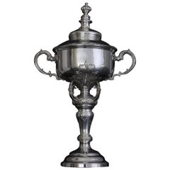 Two-handled handmade silver trophy cup & cover