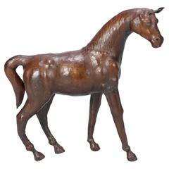 Large Vintage Leather Covered Horse