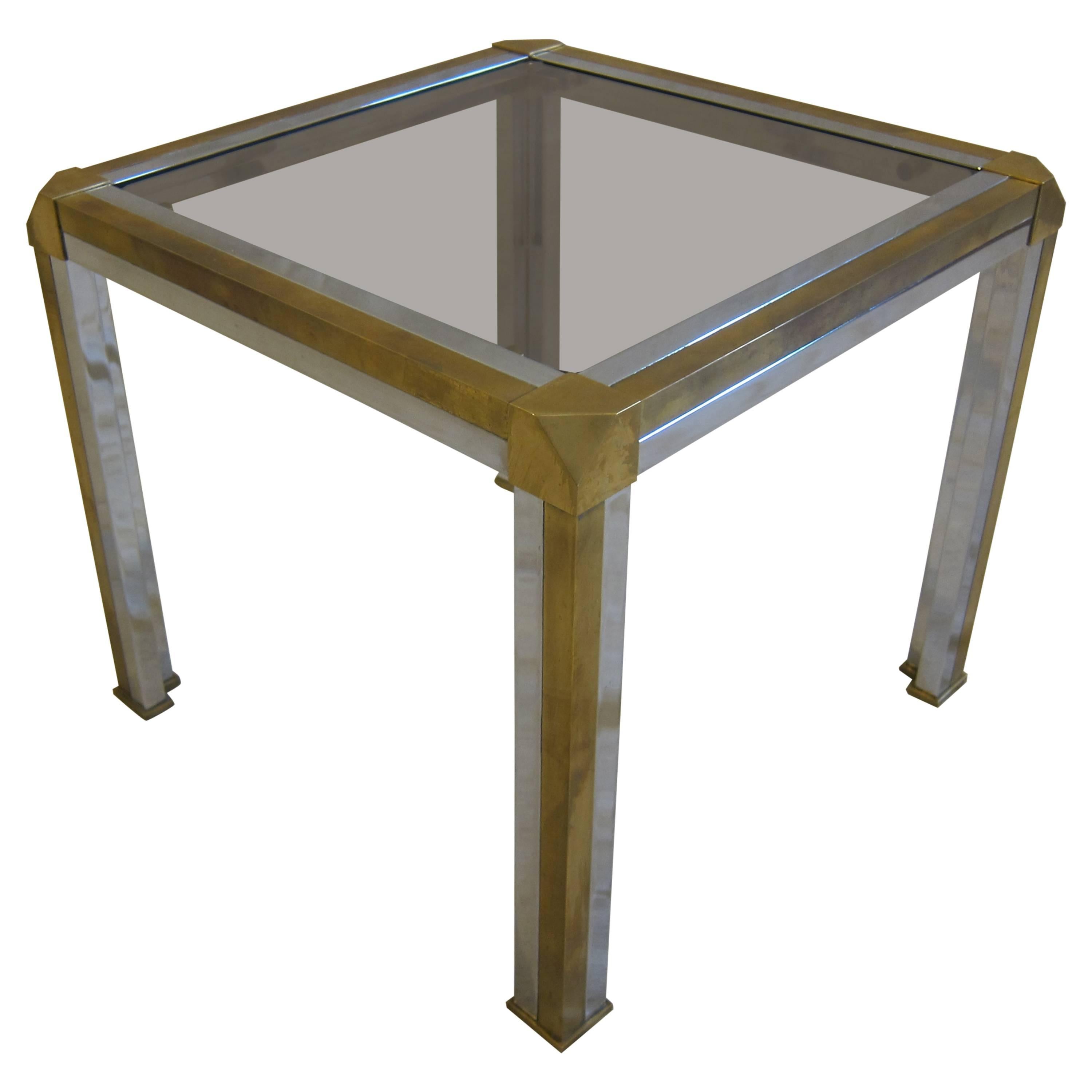 Italian Brass Chrome and Glass Side Table