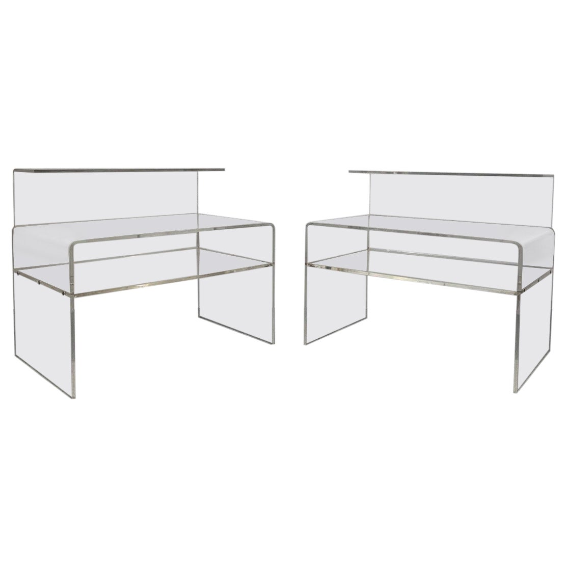 Pair Of Nightstands In Transparent Acrylic Space Age 1970s Modern Design