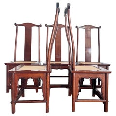 Vintage Chinoiserie Wooden Dining Chairs With Woven Seats