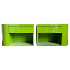 Vintage Postmodern Lime Green Lacquer Laminate End Tables/Nightstands - a Pair