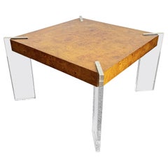 Mid Century Modern Lucite and Burl Wood Coffee Table