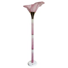 Retro Postmodern Pink and Gold Calla Lily Floor Lamp
