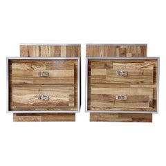 Postmodern Wood Grain Laminate Nightstands With Silver Accents - a Pair