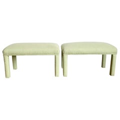 Postmodern Green Fabric Parsons Low Stools - a Pair