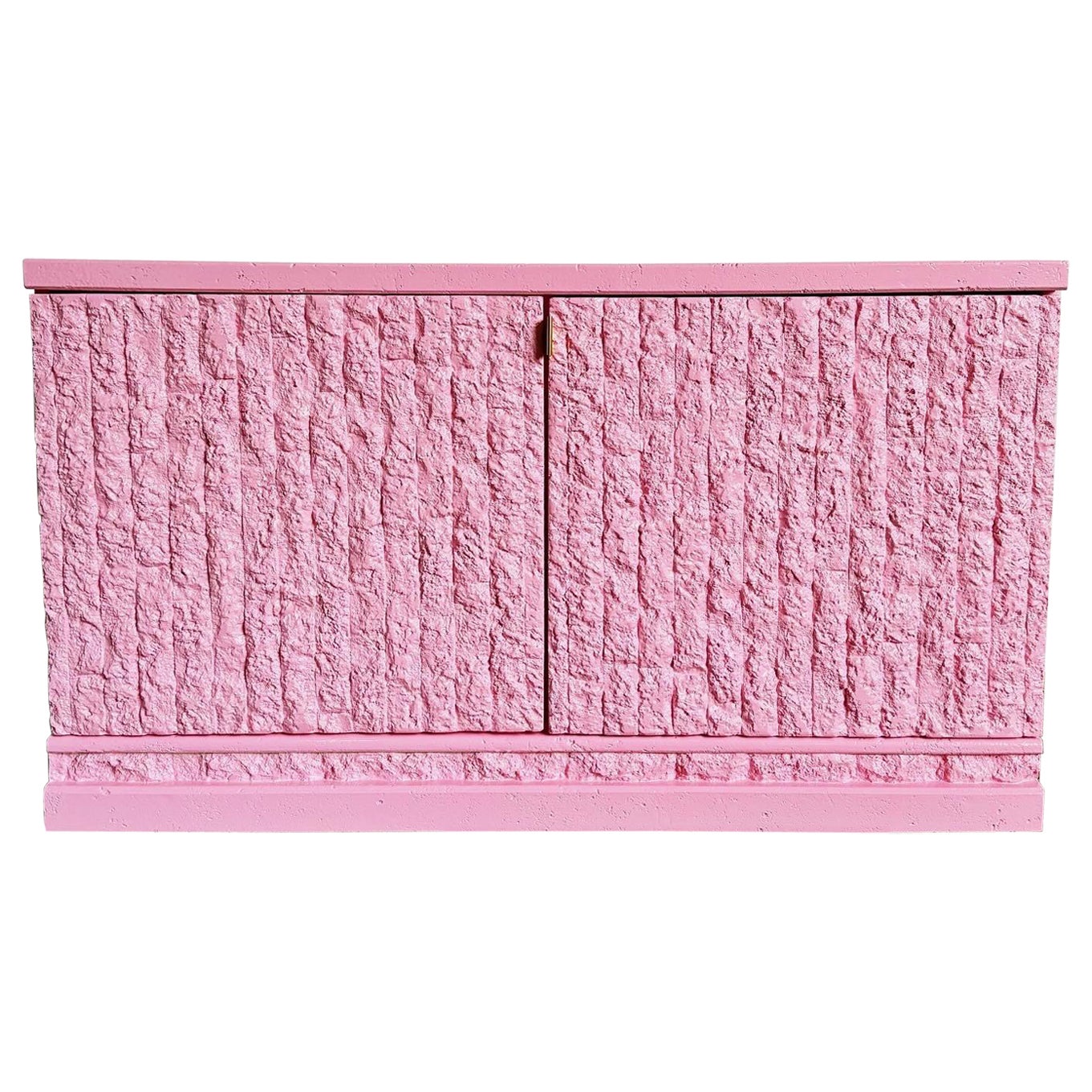 Postmodern Pink Gloss Faux Stone Cabinet With Gold Handle