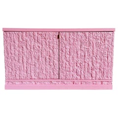 Vintage Postmodern Pink Gloss Faux Stone Cabinet With Gold Handle